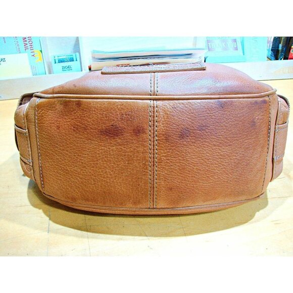 Fossil Womens Brown Leather Adjustable Strap Drawstring Shoulder Handbag Flaw - Picture 11 of 12